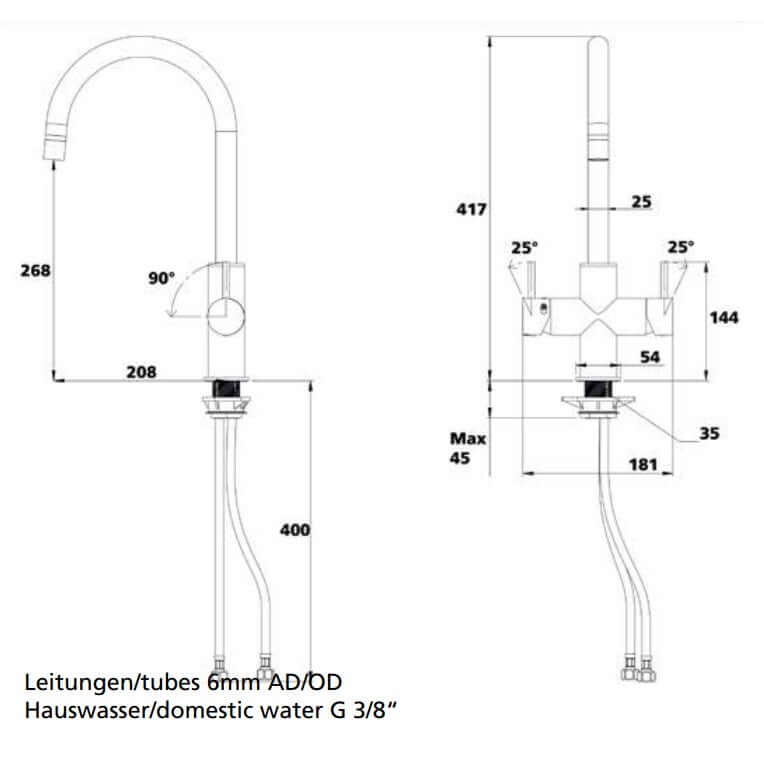 Soda water tap INOX 5-pipe