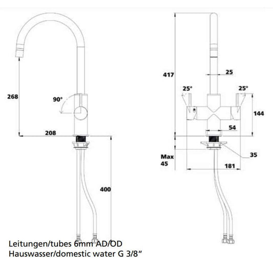 Soda water tap INOX 5-pipe
