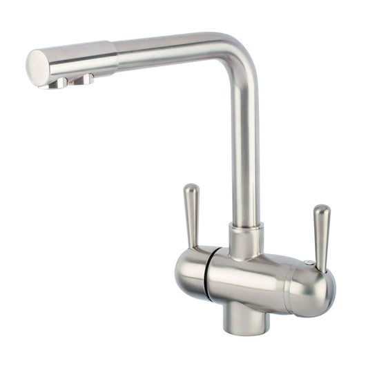 Soda Wasserhahn Multithree, eleganter Wasserhahn mit drei Anschlüssen für die Küche, aus Edelstahl.