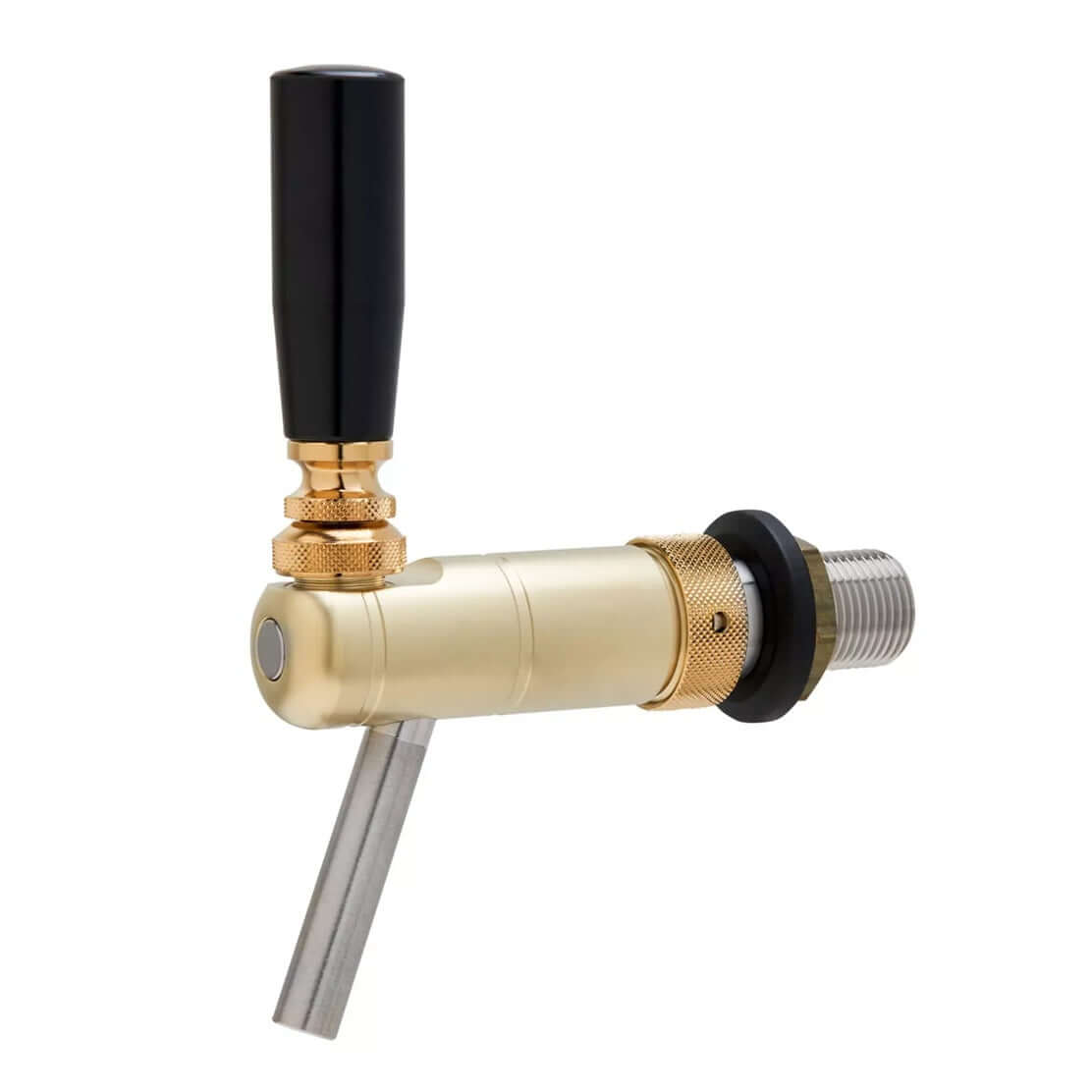 Kompensatorzapfhahn Raffeiner JUNIOR PVD-GOLD matt in edlem Gold mit schwarzem Hebel für perfekten Biergenuss.