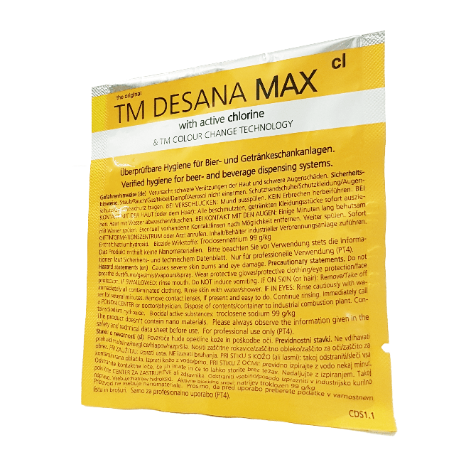 Zapfanlagen Reinigungsmittel TM DESANA MAX cl Packung mit aktiver Chlor-Technologie für optimale Reinigung.