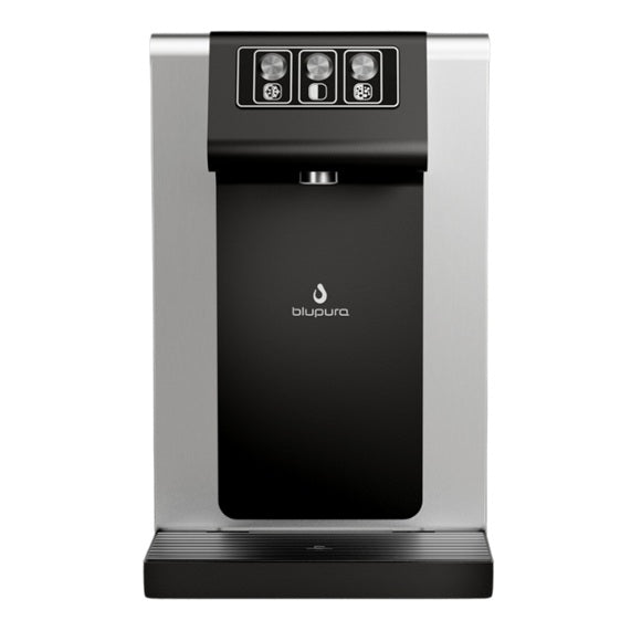 Tafelwasseranlage - BLUSODA 30 FIZZ in Edelstahl mit Bedienelementen für Sprudelwasser.