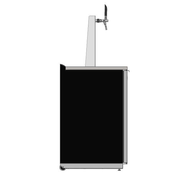 LINDR Combi Cold Bar 50 seitliche Ansicht mit Zapfhahn für professionelle Getränkeausgabe.