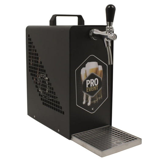 Oprema Pro Event Bierzapfanlage Trockenkühlgerät in Schwarz mit Bierzapfhahn und Abtropfschale