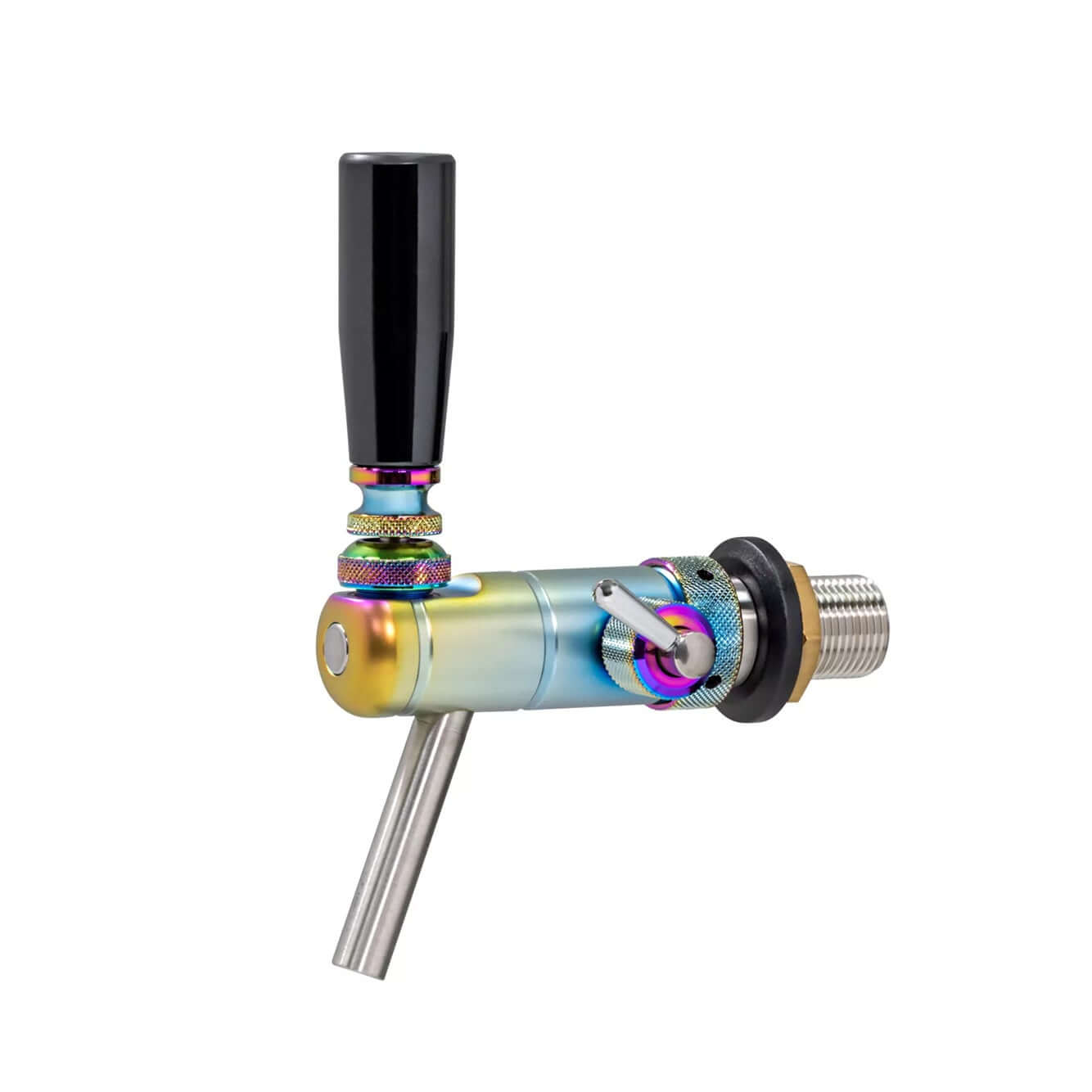 Raffeiner JUNIOR multicolor beer tap with stainless steel design and PVD coating for a stylish pouring experience.