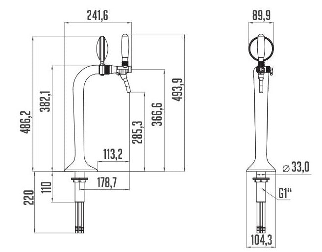 Technische Zeichnung der Schanksäule Giotto in Bronze mit Abmessungen und Details