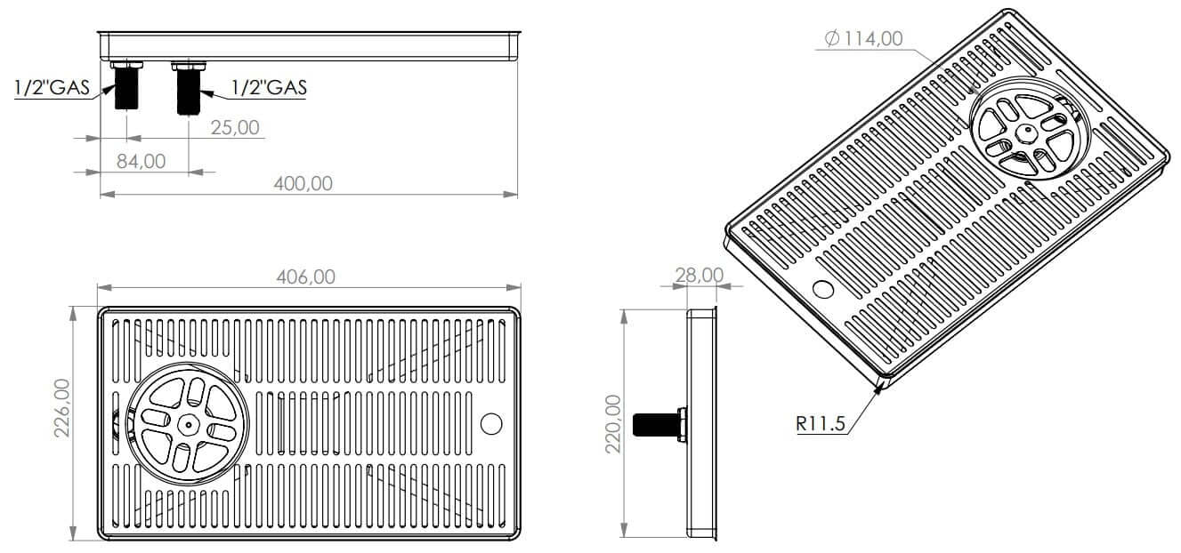 Drip tray structure with glass shower and drain