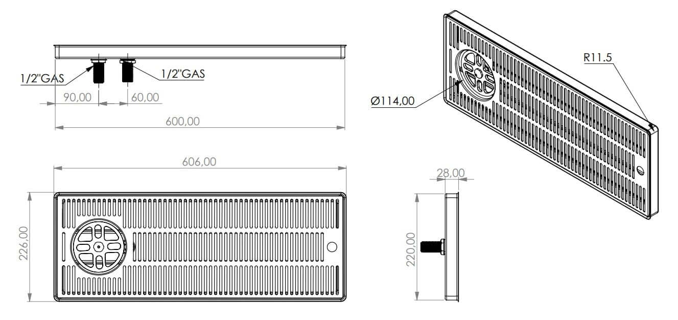 Drip tray structure with glass shower and drain