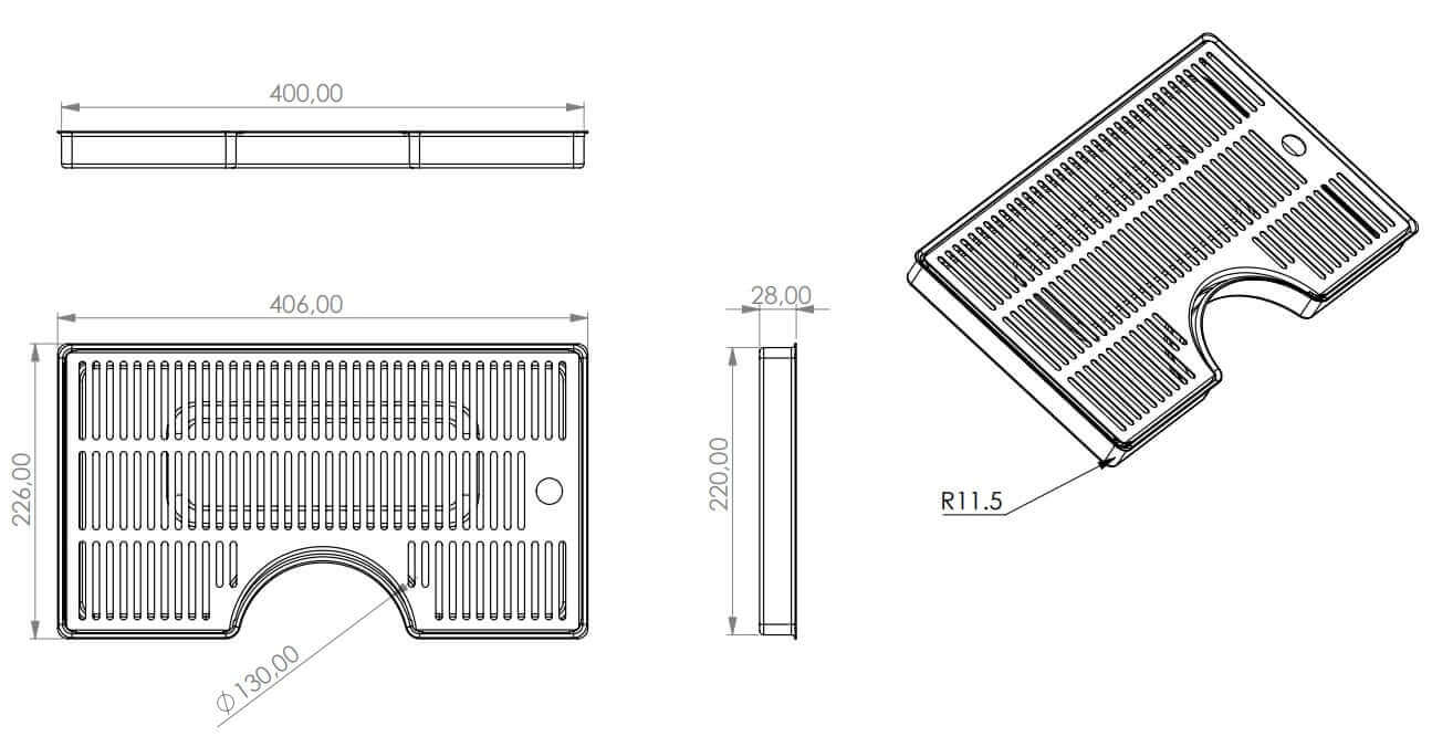 Drip plate structure with semicircular cutout