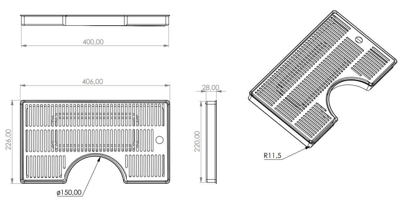 Structure de plaque d'égouttement avec découpe semi-circulaire