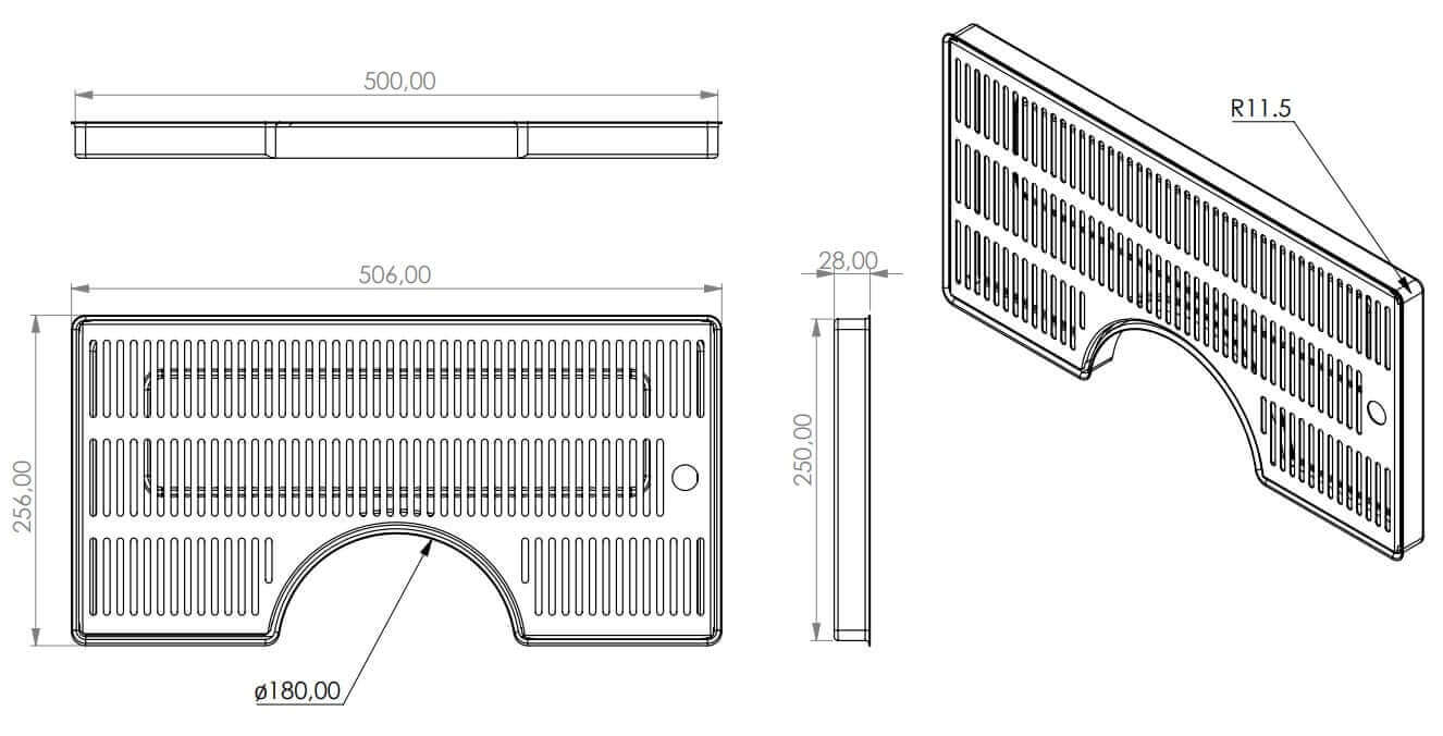 Structure de plaque d'égouttement avec découpe semi-circulaire