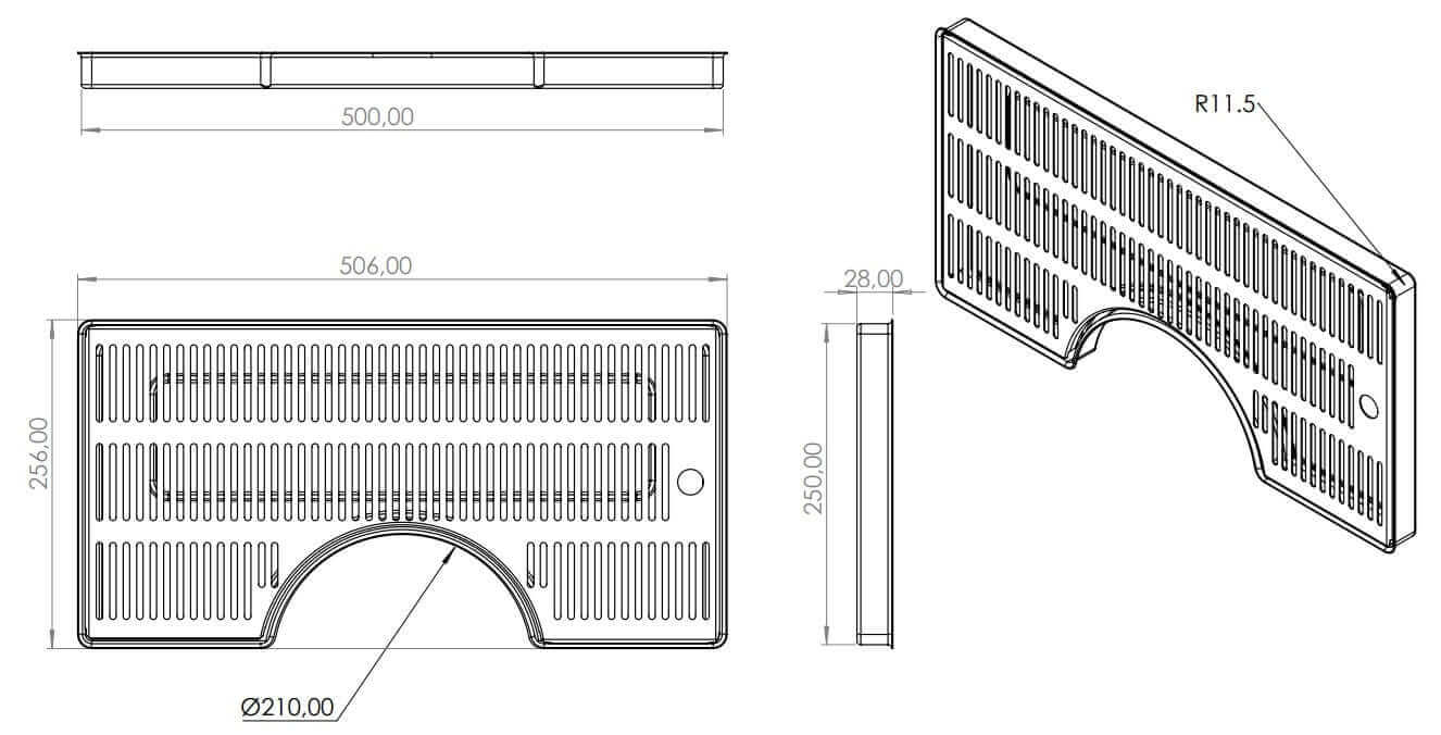 Structure de plaque d'égouttement avec découpe semi-circulaire