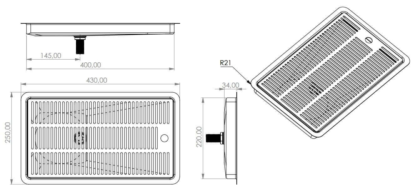 Drip tray installation with drain