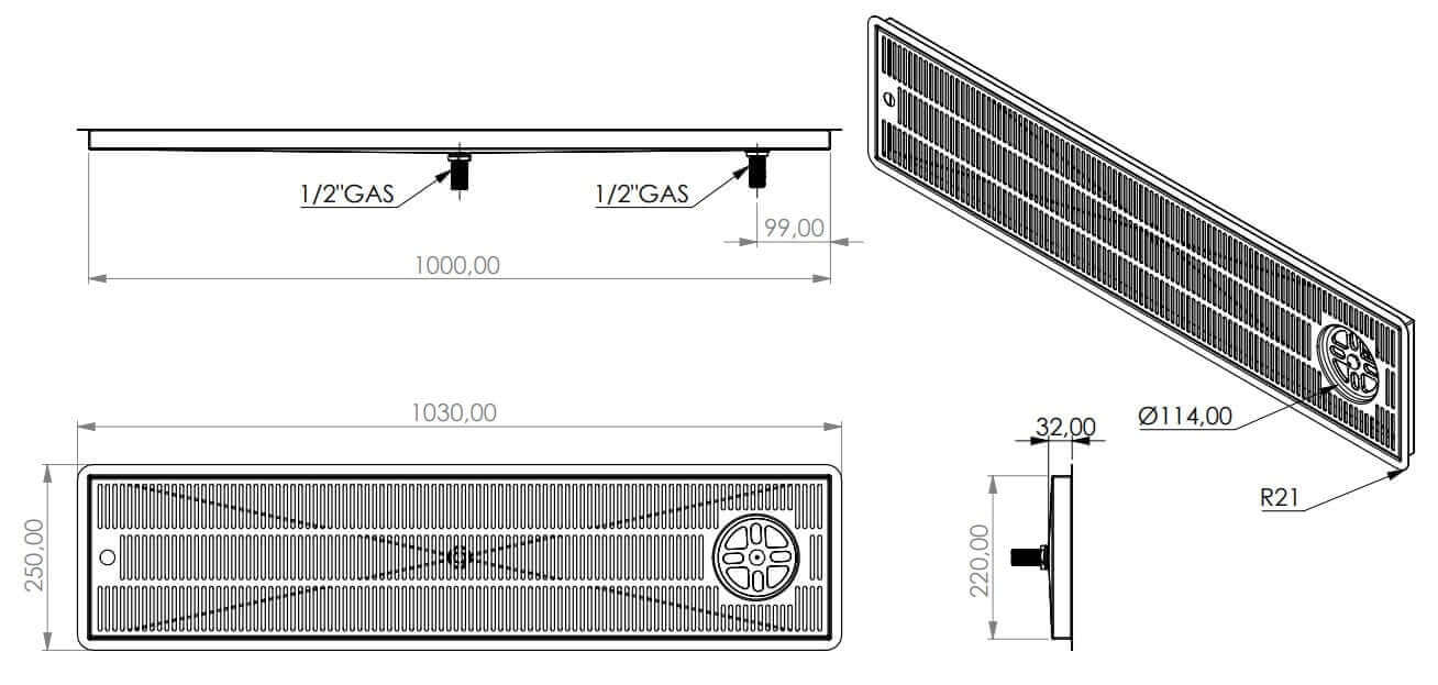 Drip tray installation with glass shower and drain