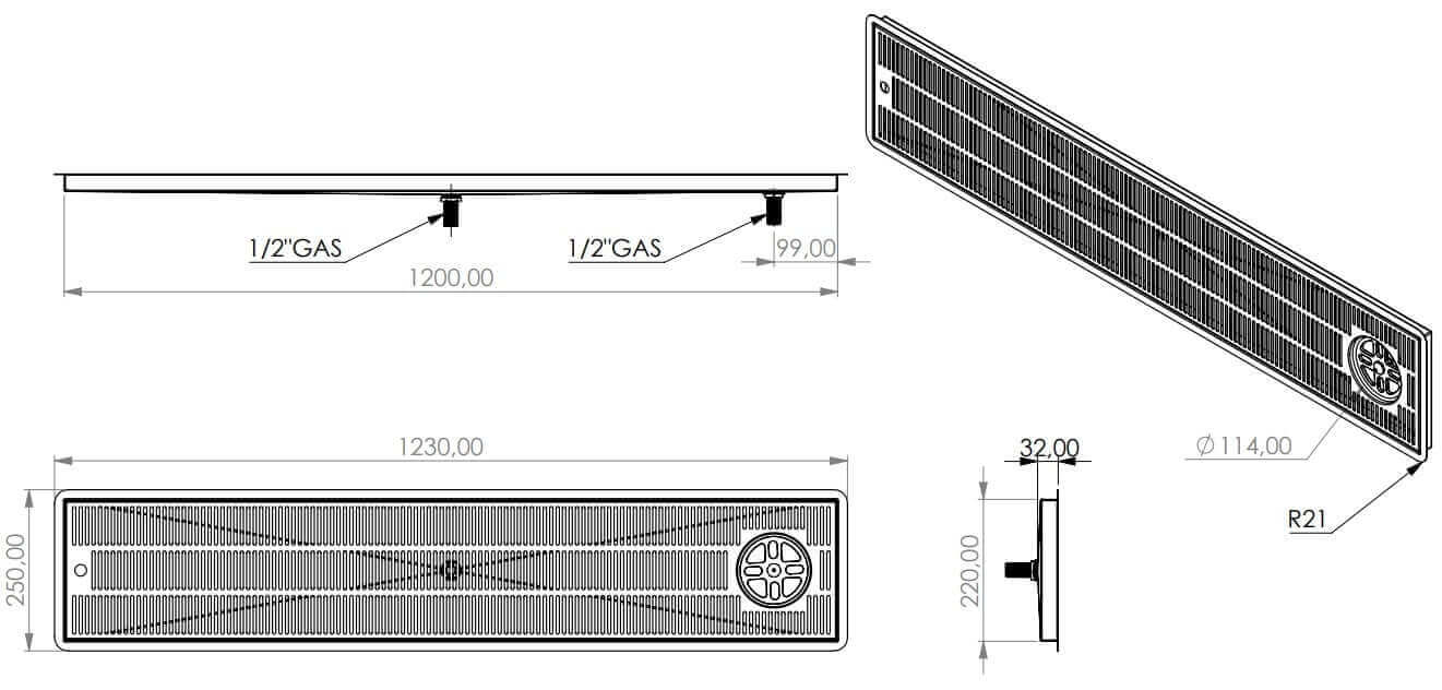 Drip tray installation with glass shower and drain