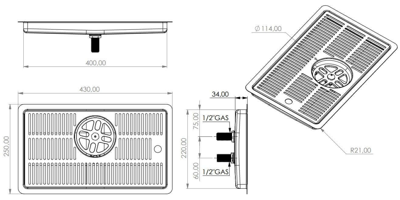 Drip tray installation with glass shower and drain