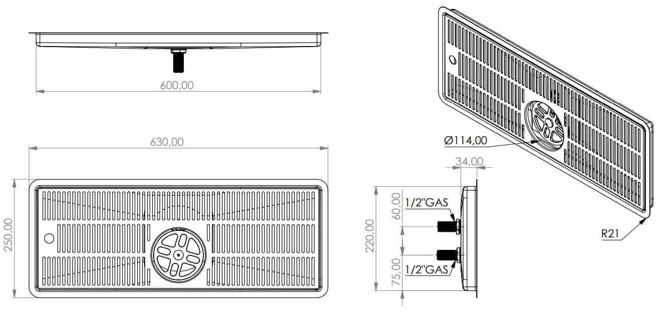 Drip tray installation with glass shower and drain