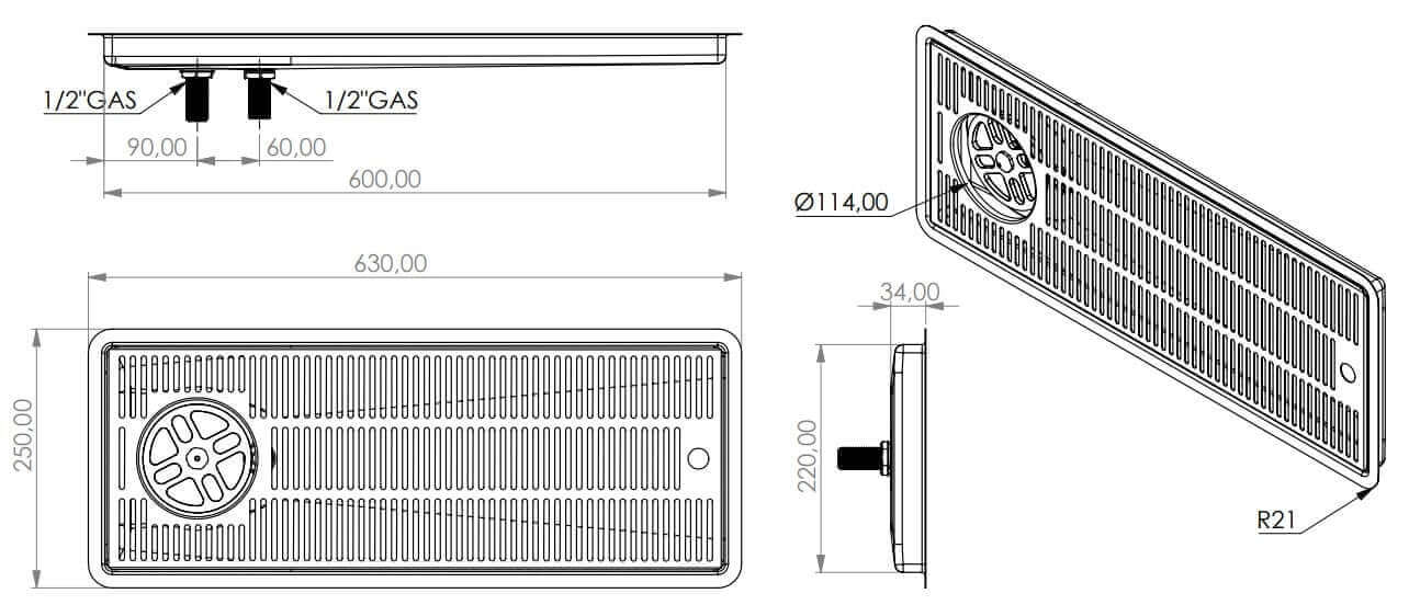 Drip tray installation with glass shower and drain