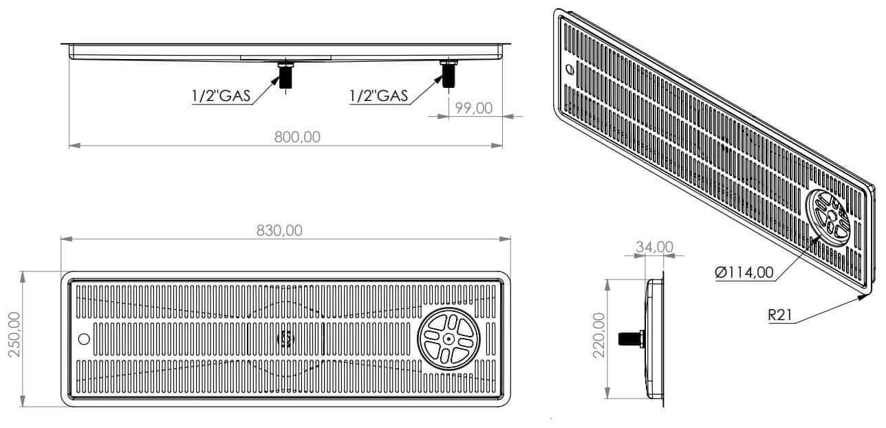 Drip tray installation with glass shower and drain