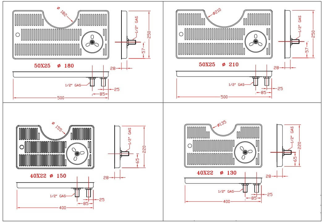 Semicircular drip tray structure with glass shower and drain