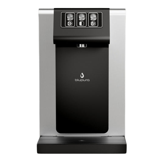 Tafelwasseranlage - BLUSODA 30 FIZZ in Edelstahl mit Bedienelementen für Sprudelwasser.