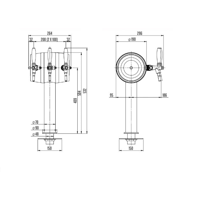 Schanksäule "Fass" 1 bis 3-leitig